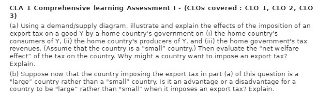 CLA 1 Comprehensive learning Assessment I - (CLOs covered : CLO