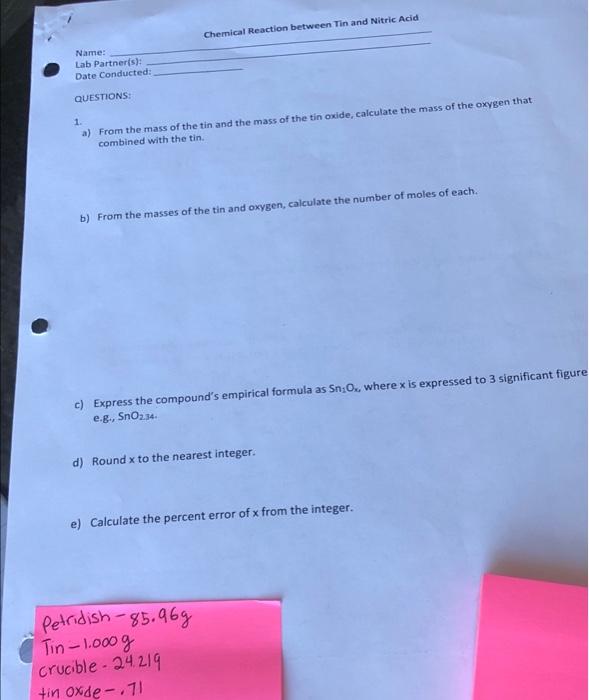 hello! can someone help with a lab report. ( pink post it