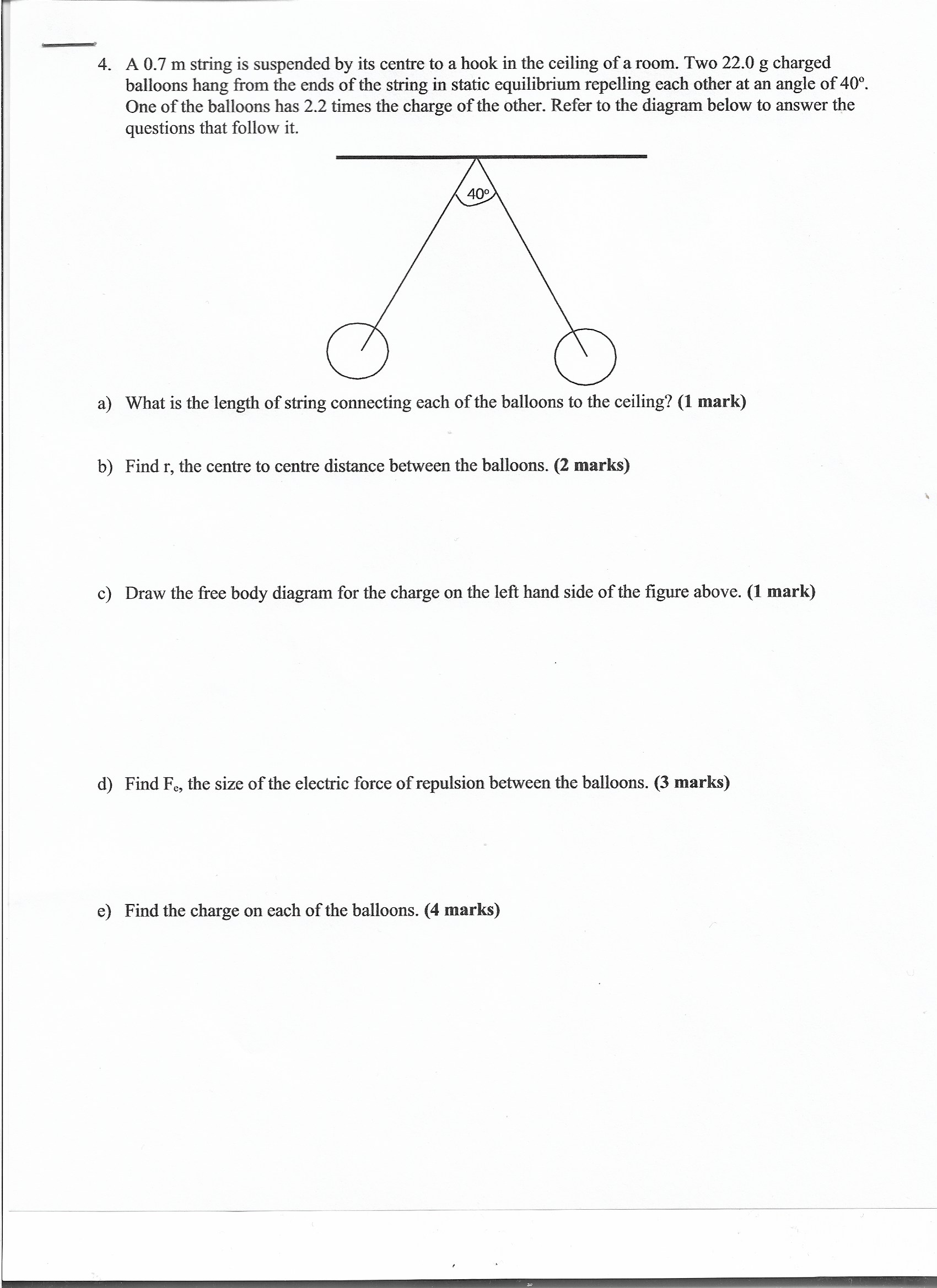 4. A 0.7 in string is suspended by its centre to
