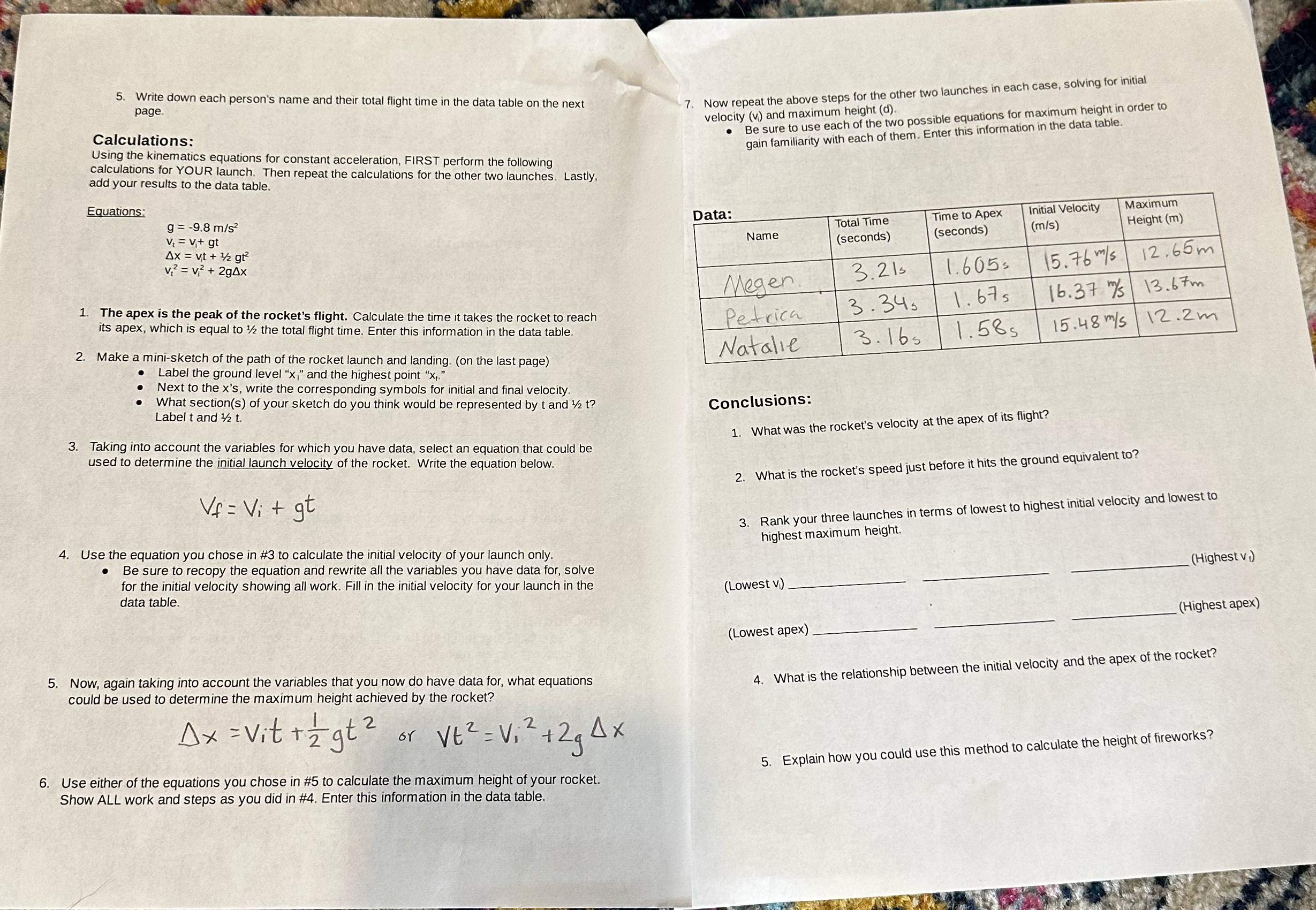 Physics Stomp Rocket Lab page. 5. Write down each person's name and