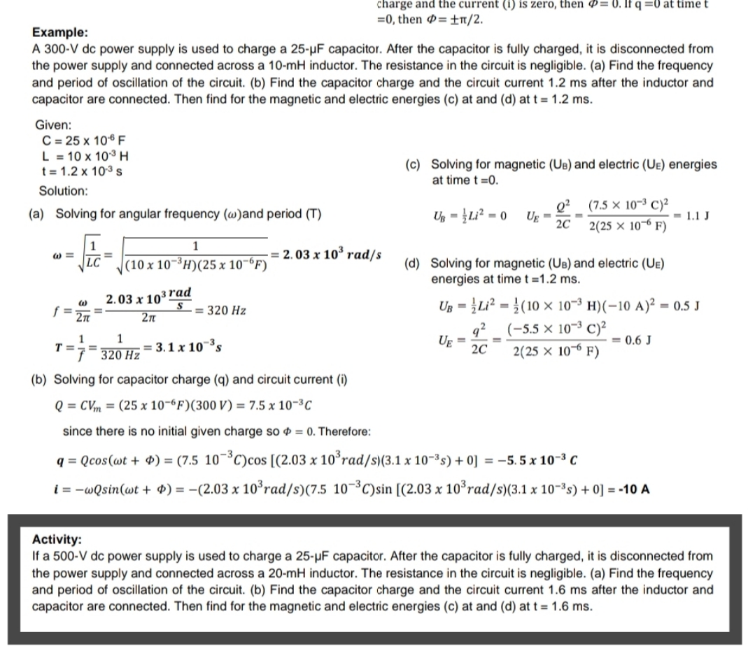 please answer charge and the current (1) is zero, then fq =0