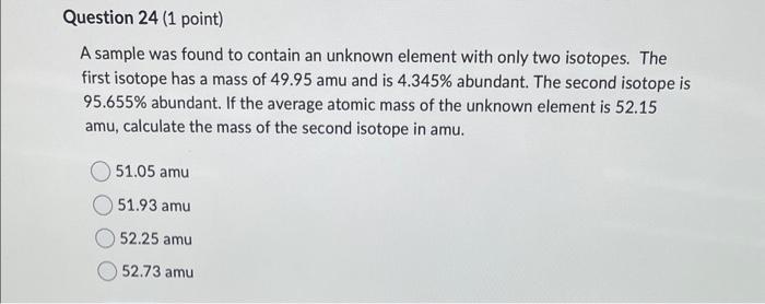  A sample was found to contain an unknown element with only