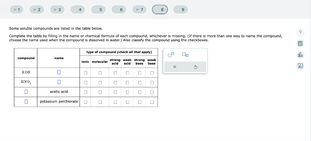 Some soluble compounds are listed in the table below. Complete the