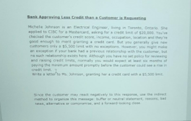 Negative message assignment Dunk Approving Less Credit than a Customer in Bo