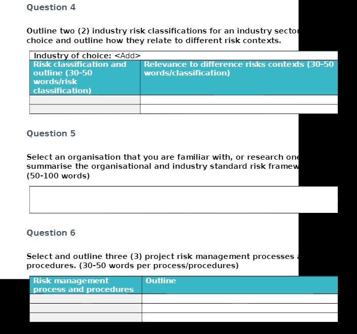  Question 4 Outline two (2) industry risk classifications for an industry