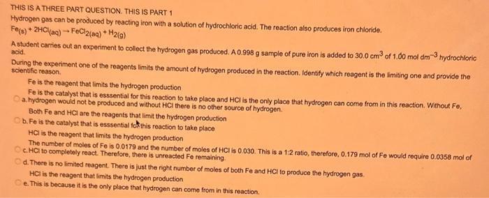  THIS IS A THREE PART QUESTION. THIS IS PART 1 Hydrogen