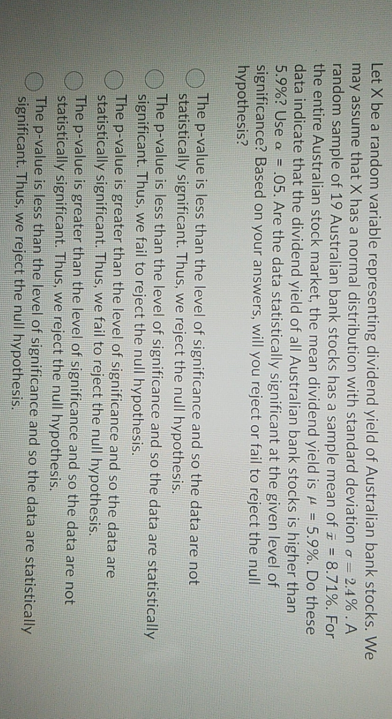 thank you! Let X be a random variable representing dividend yield of