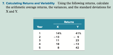  7. Calculating Returns and Variability Using the following returns, calculate the