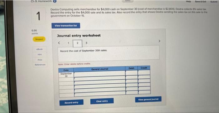 for $4,000 cash on September 30 (cost of merchandise is $2.800 )