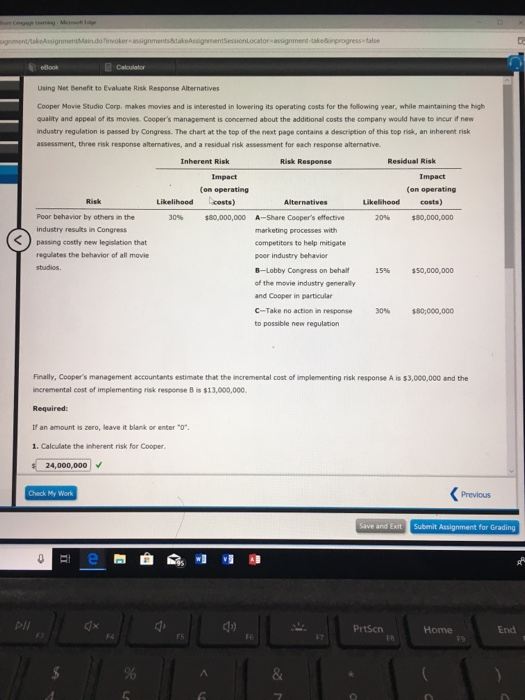  Using Net Benefit to Evaluate Risk Response Alternatives Cooper Movie Studio