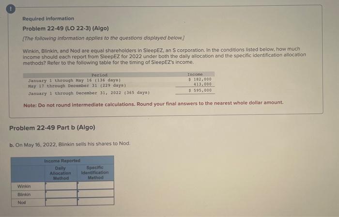 (The following information applies to the questions displayed below.] Winkin, Blinkin, and