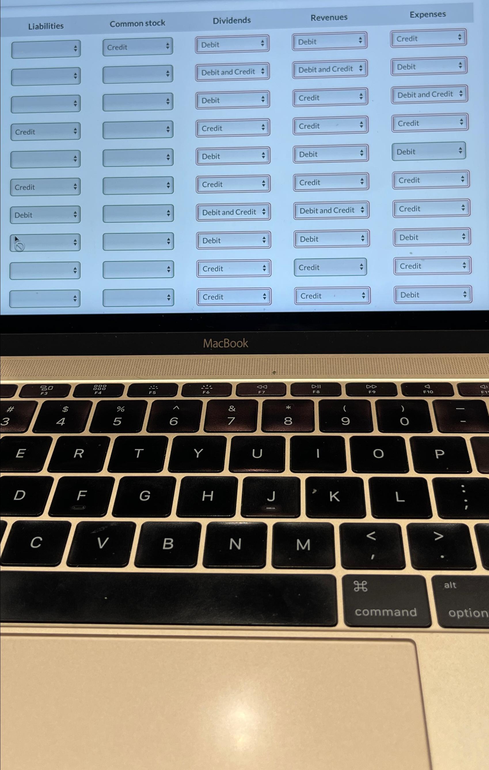  For each transaction given, enter a debit and a credit to