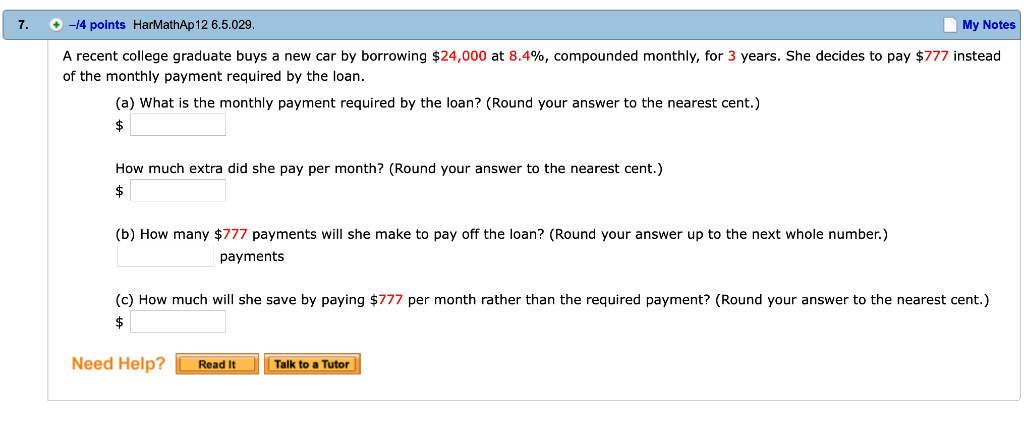 7. + -14 points HarMathAp 12 6.5.029. My Notes A recent