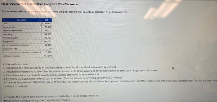 from the possciosing trial balance of who inc. as of December 31.
