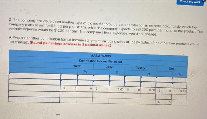 two products appear below: Warm Selling price per pair $9.00 $13.50 Variable