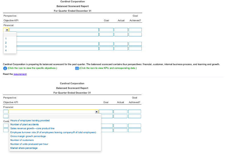 perfonmance indicators (KPls) to measure peogress toward achieving its specific abjectives. The