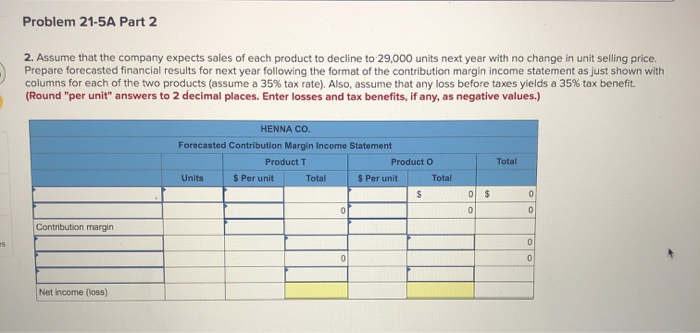 displayed below.) Henna Co. produces and sells two products, T and O.