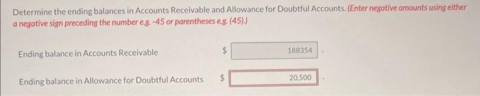 beginning balances for Accounts Receivable and Allowance for Doubtful Accounts in a