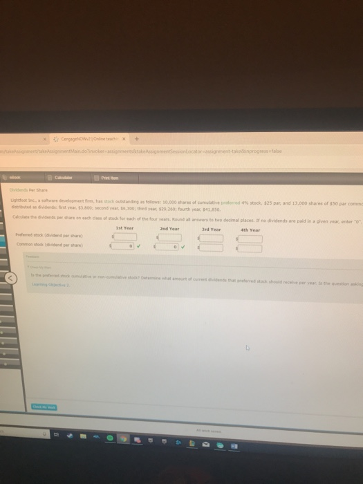$6,300third year, $29,250; fourth yea, $41,830 Calculate the dividends per share on