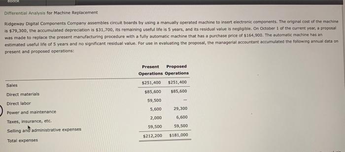  5.6 will like thank you! Differentiat Analysis for Machine Replacement Ridgeway