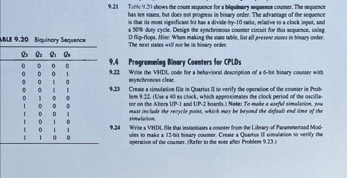 9.21 please 21 Table 9.20 shows the count sequence for a biquinary