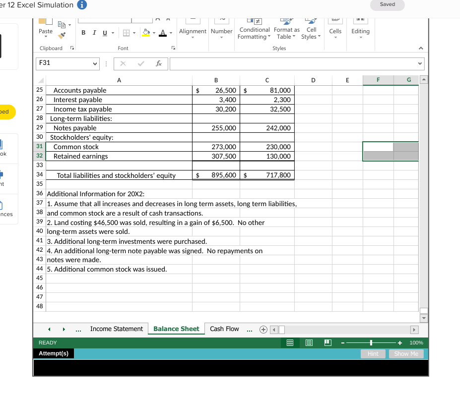 Cash Flows for the same year ended December 31. Use the information