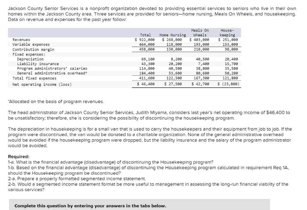 PLEASE SHOW ALL STEPS! Jackson County Senior Services is a nonprofit organization