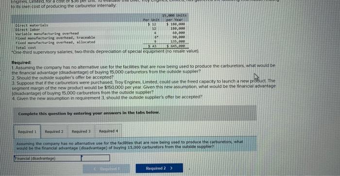 step by step with formulas please Troy Enpines, Limhed, mamfactures a variety