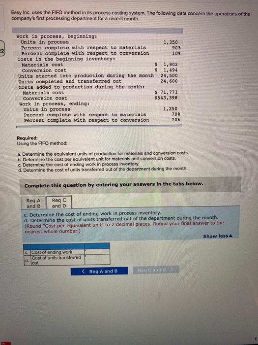 costing system. The following data concern the operations of the company's first