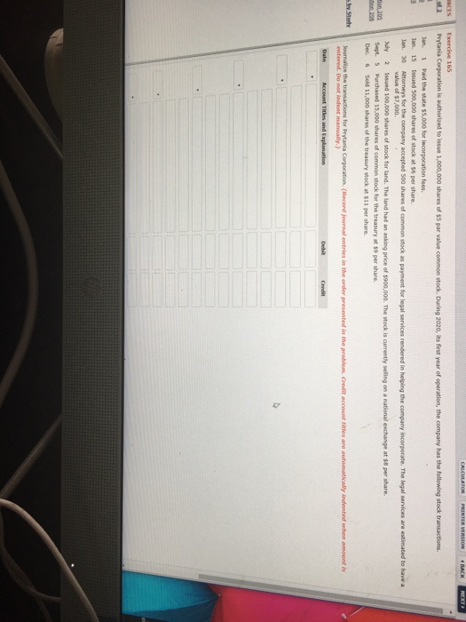  CALCULATOR PRINTER VERSION BACK NEXT 12 Exercise 165 Prytania Corporation is