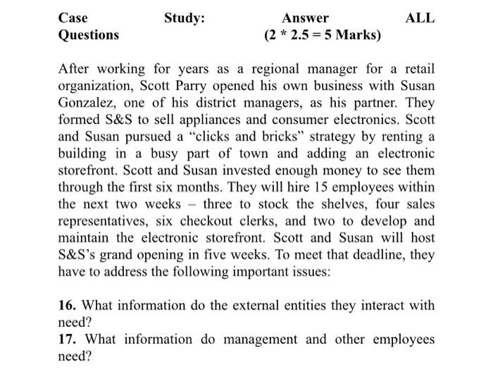  Case Questions Study: ALL Answer (2 * 2.5 = 5 Marks)