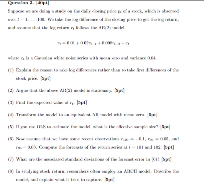  Question 4.[15pt] We have quarterly data for GDP growth (dlgdpt) and