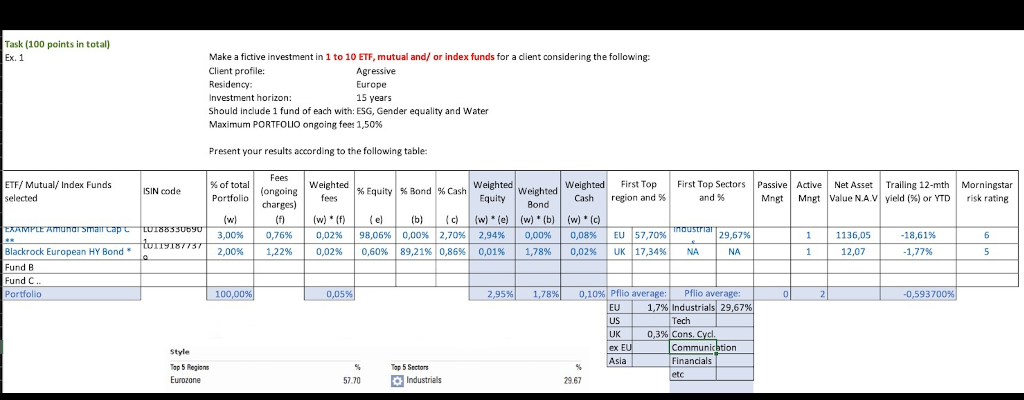  Task (100 points in total) Ex. 1 Make a fictive investment