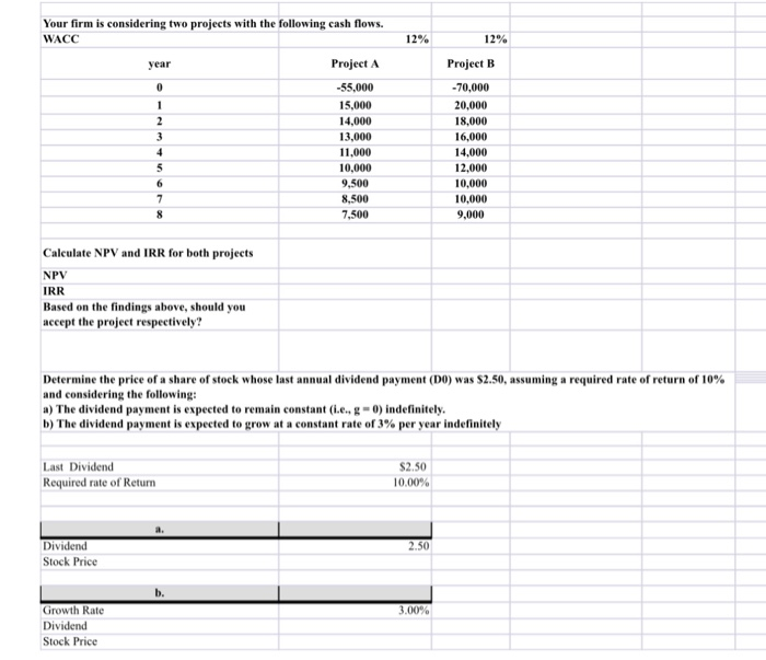how do i do thiz? Your firm is considering two projects with