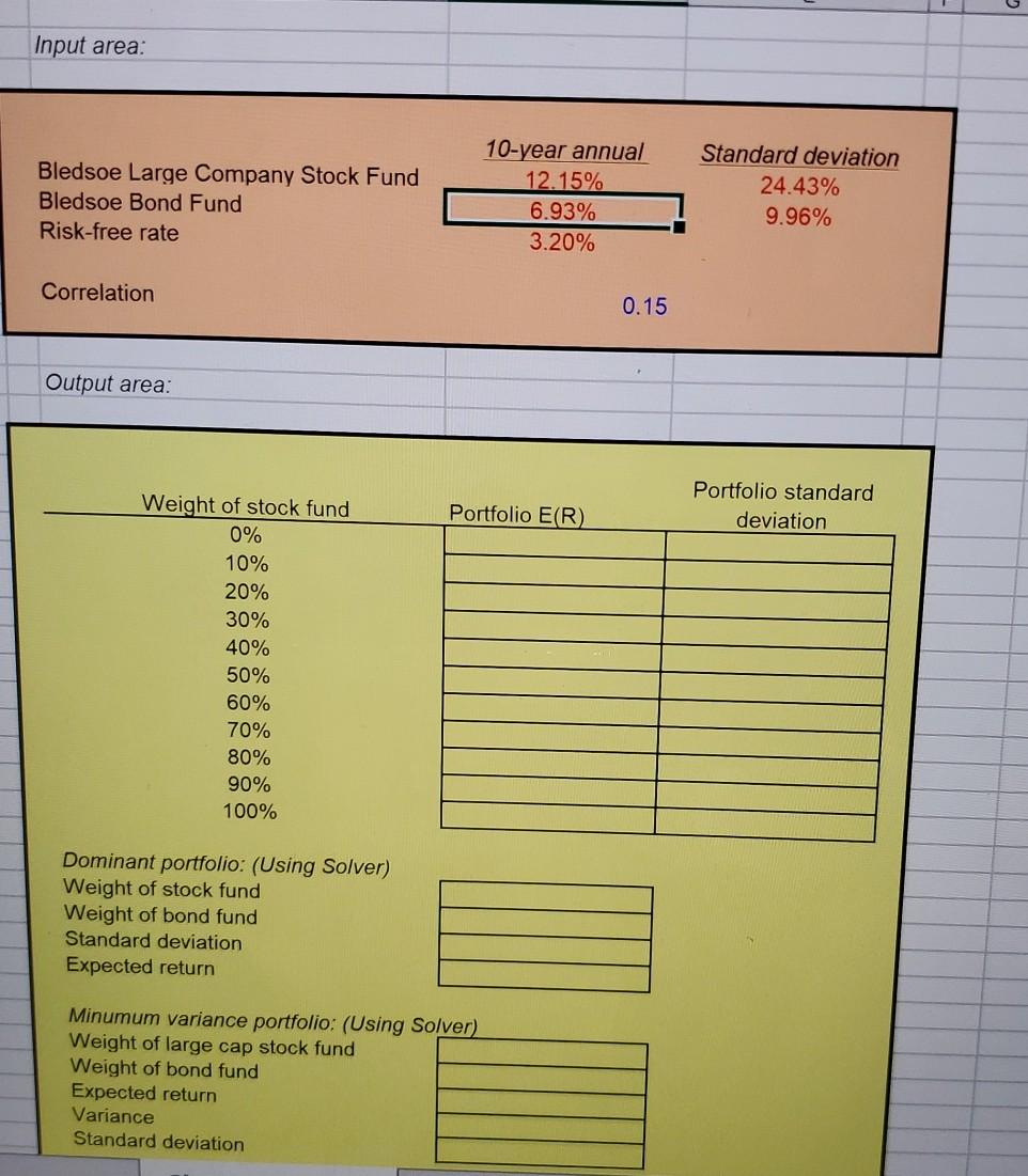  Please help with an excel step by step solution. Input area: