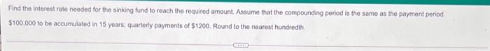 please help Find the interest rate needed for the sinking fund to