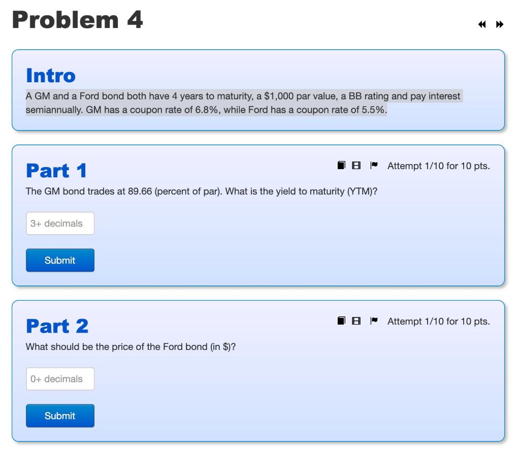 Problem 4 Intro A GM and a Ford bond both have