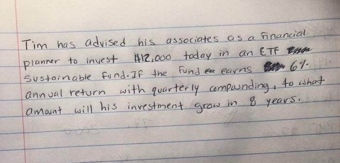  Tim has advised his associates as a financial planner to invest
