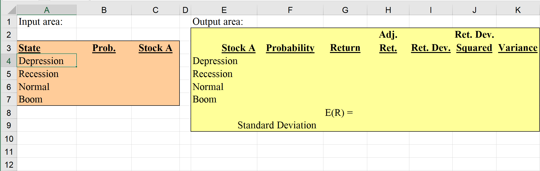 Based on the following information, calculate the expected return, variance and standard