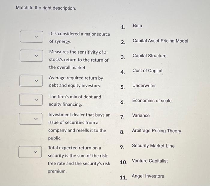  Match to the right description. 1. Beta It is considered a