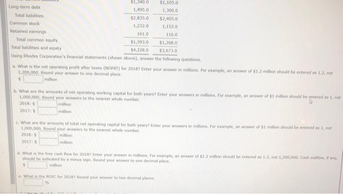 this! thanks! Rhodes Corporation: Income Statements for Year Ending December 31 (Millions