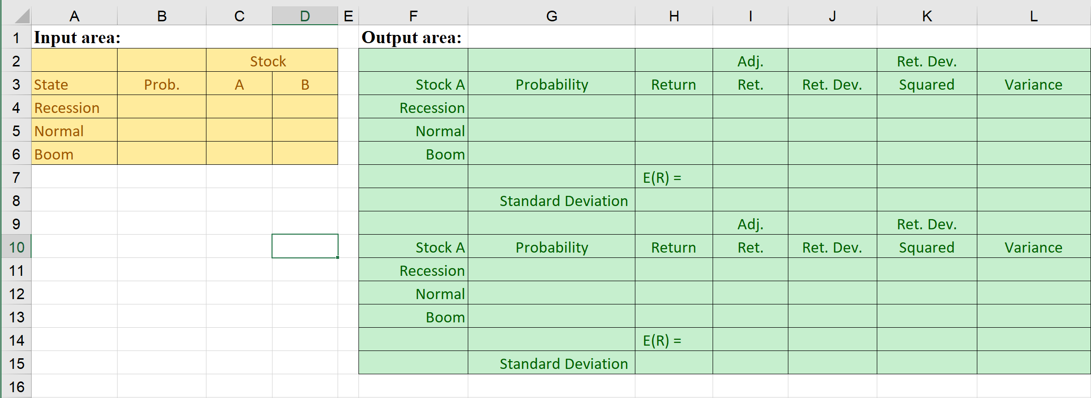 Based on the following information, calculate the expected return, variance and standard