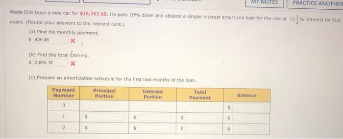  NOTES PRACTICE ANOTHER % Interest for four Wade Ellis buys a