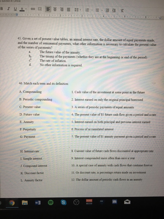  d in Drive 45. Given a set of present value tables,