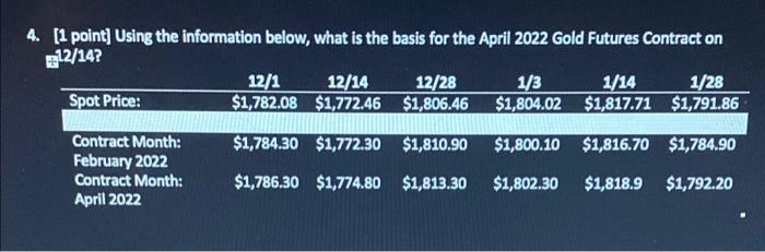  4. [1 point] Using the information below, what is the basis