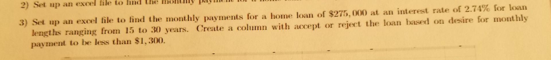 Please give me the figures 2) Set up an excel file