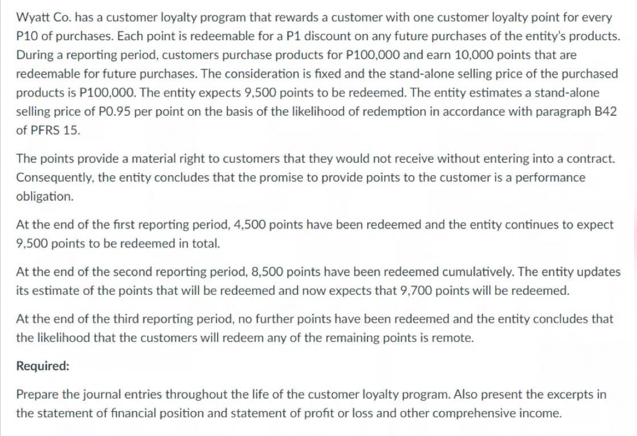 Wyatt Co. has a customer loyalty program that rewards a customer