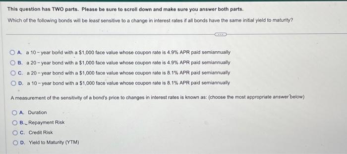  This question has TWO parts. Please be sure to scroll down