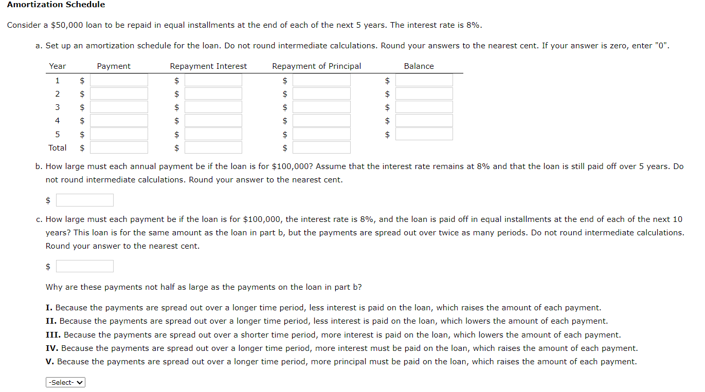  Please explain everything in detail please.[Amortization Schedule] Consider a $50,000 loan