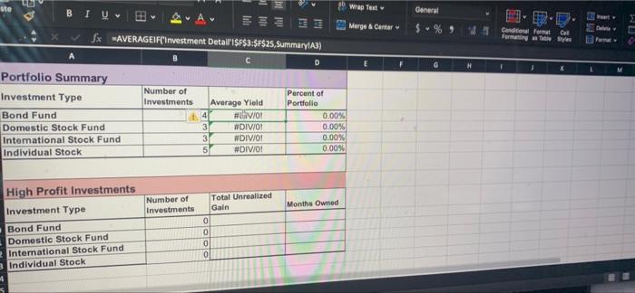 Dividend/Yield column on the Investment Detail worksheet where there is a match